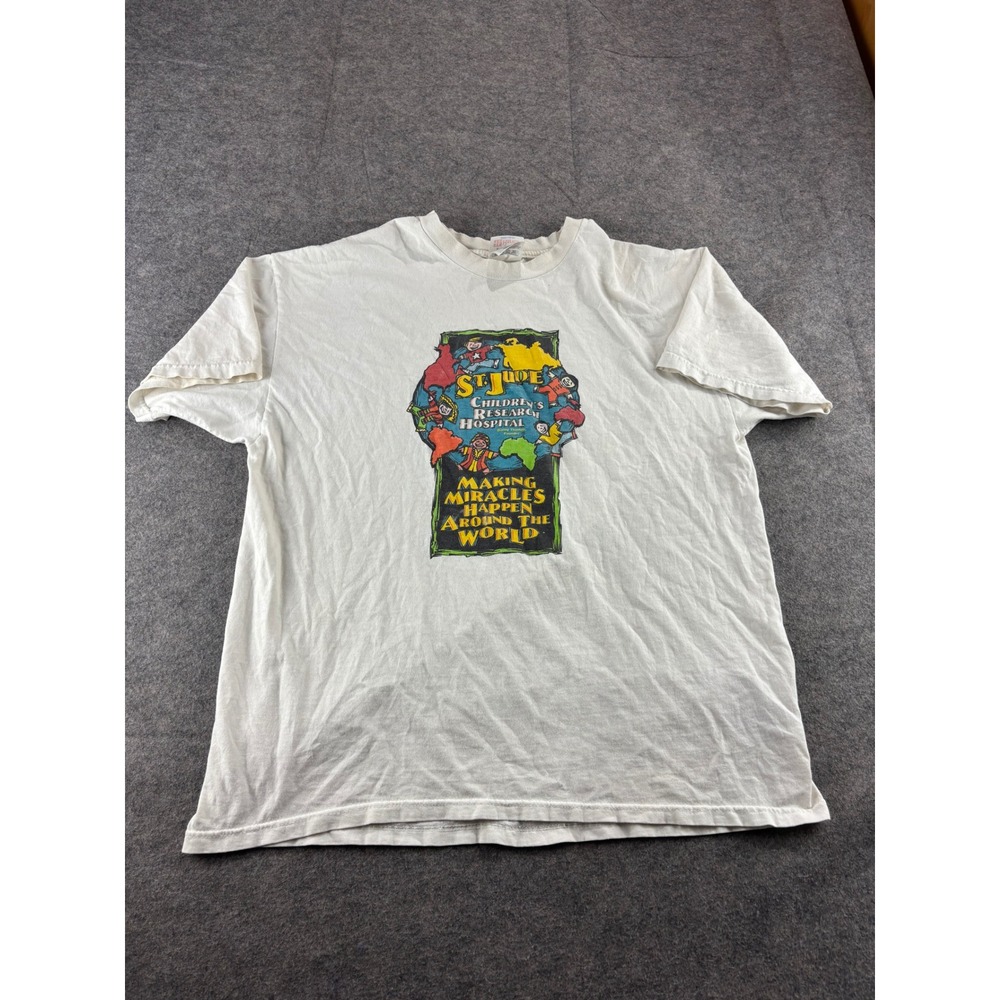 Vintage St Jude Childrens Research Hospital T Shirt White Stedman Hanes L SEE